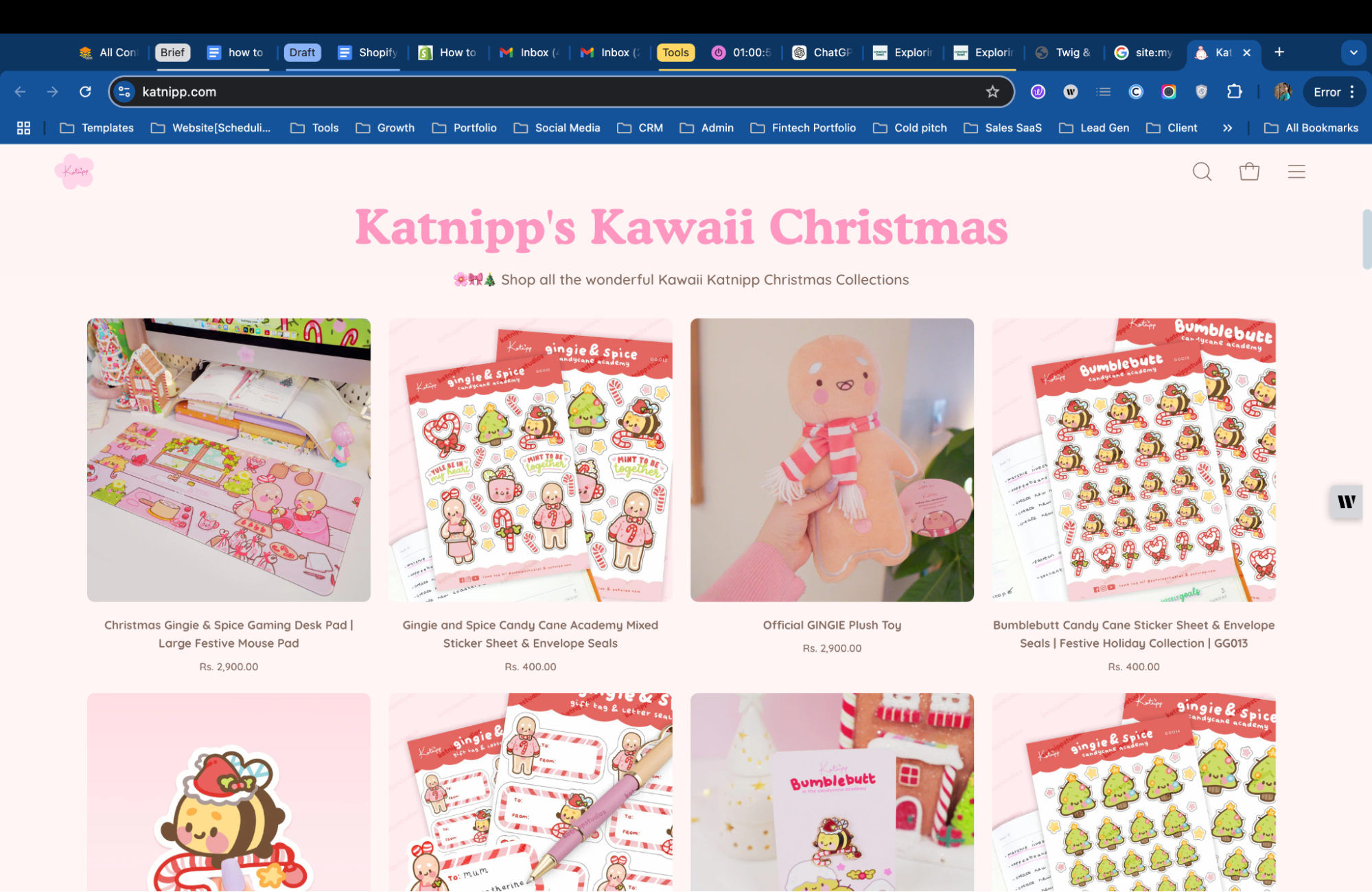 Katnipp Studio’s homepage with Christmas products