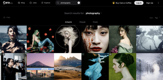 Screengrab of Cara homepage, showing lots of artistic images