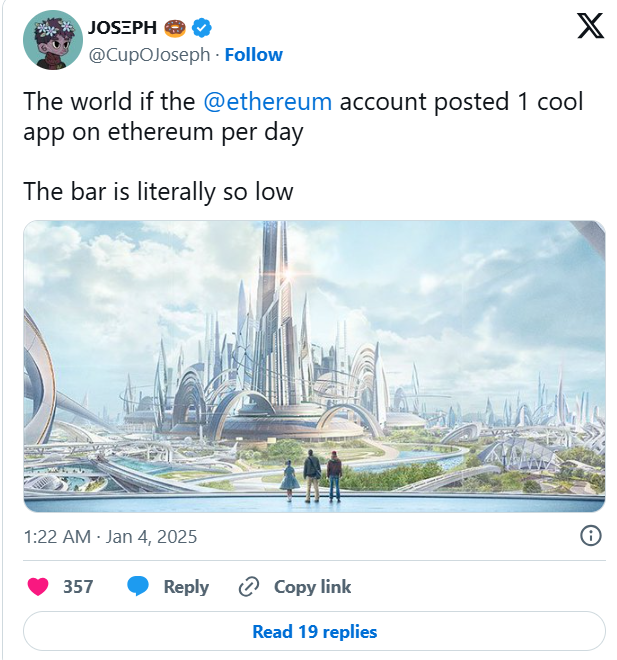 After years of silence, Ethereum's official social account finally 