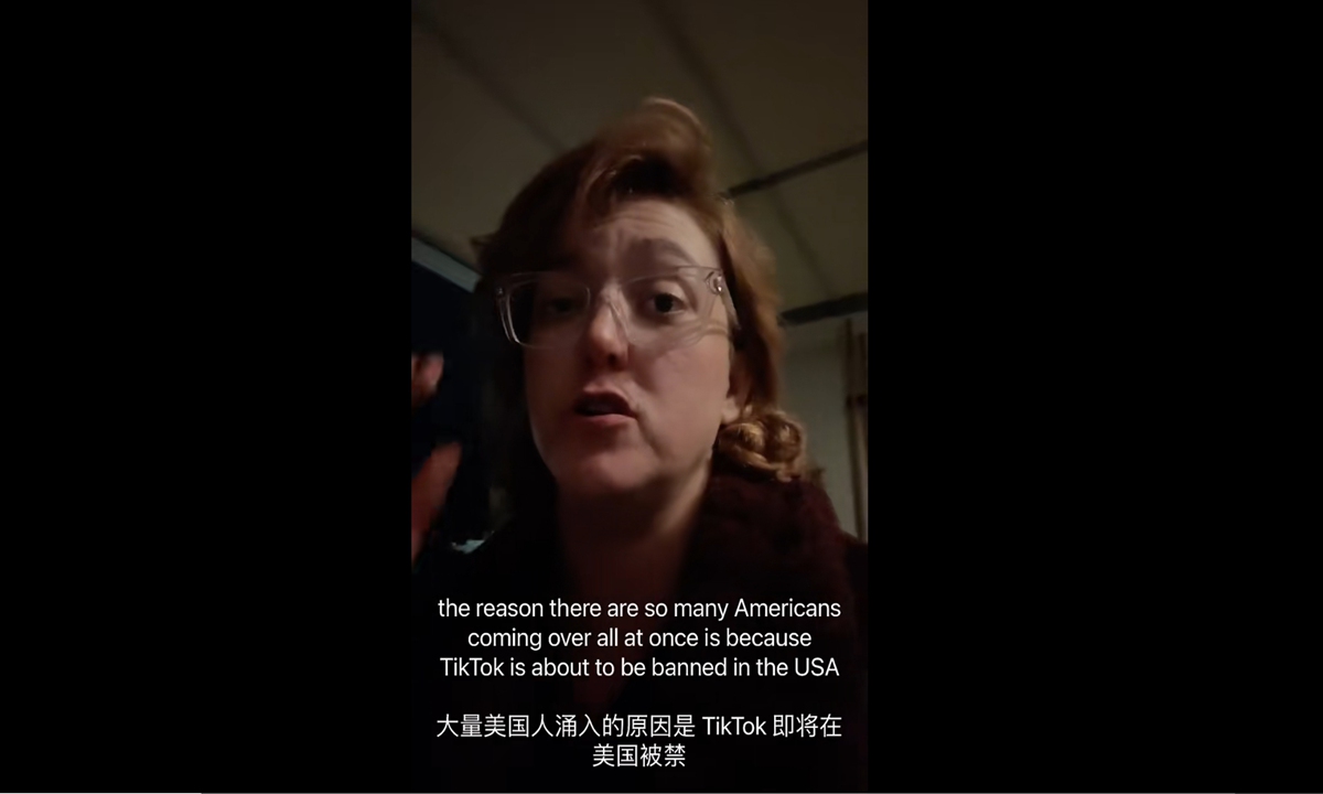 A US netizen explains in a video she posted on <em>Xiaohongshu</em>, a social media platform run by a Chinese company, the reason why many TikTok users from the US have migrated to the Chinese platform. Photo: Screenshot from <em>Xiaohongshu</em>