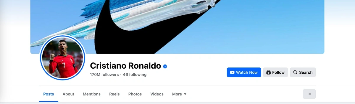 Screenshot of Cristiano Ronaldo's Facebook page