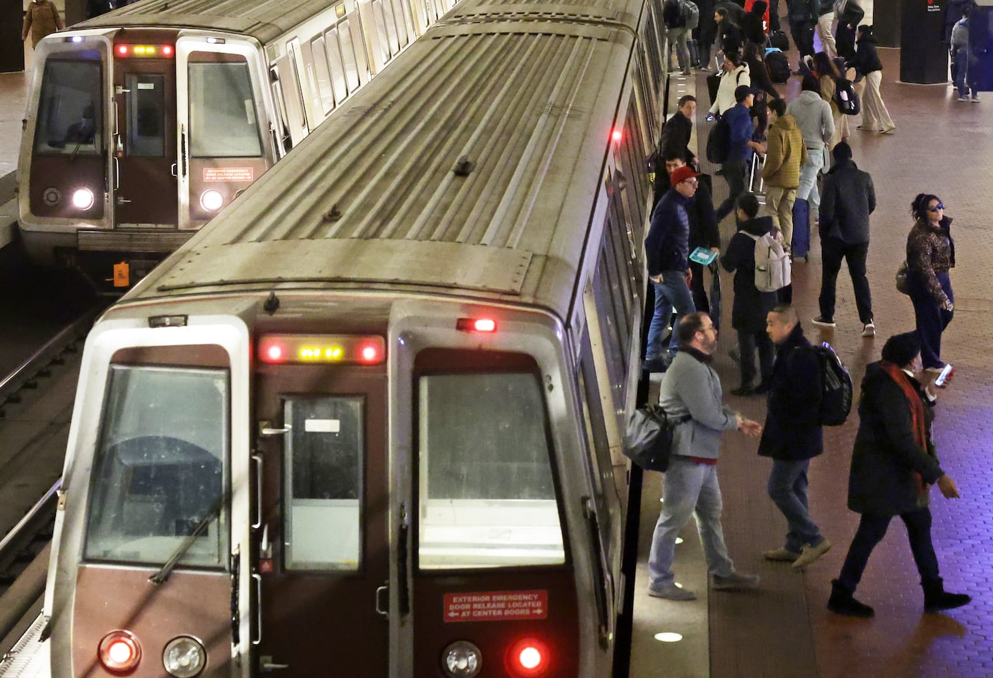 A train at the Metro Center station in Washington, D.C. 