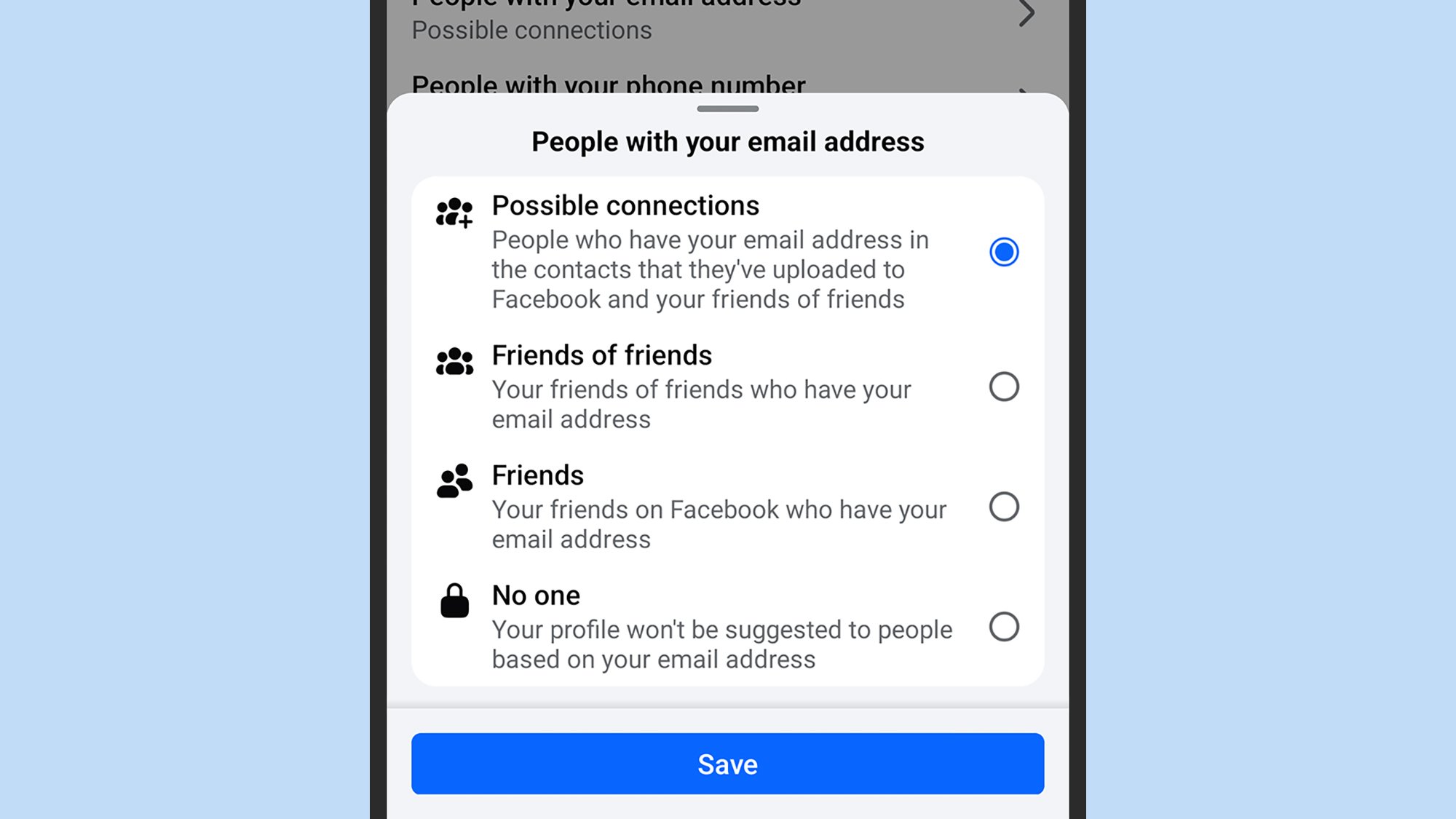 Facebook options