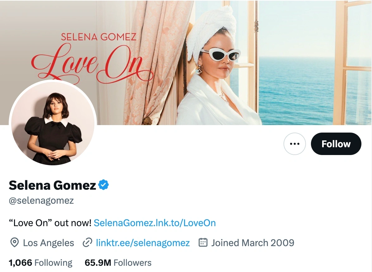 Screenshot of Selena Gomez's X page