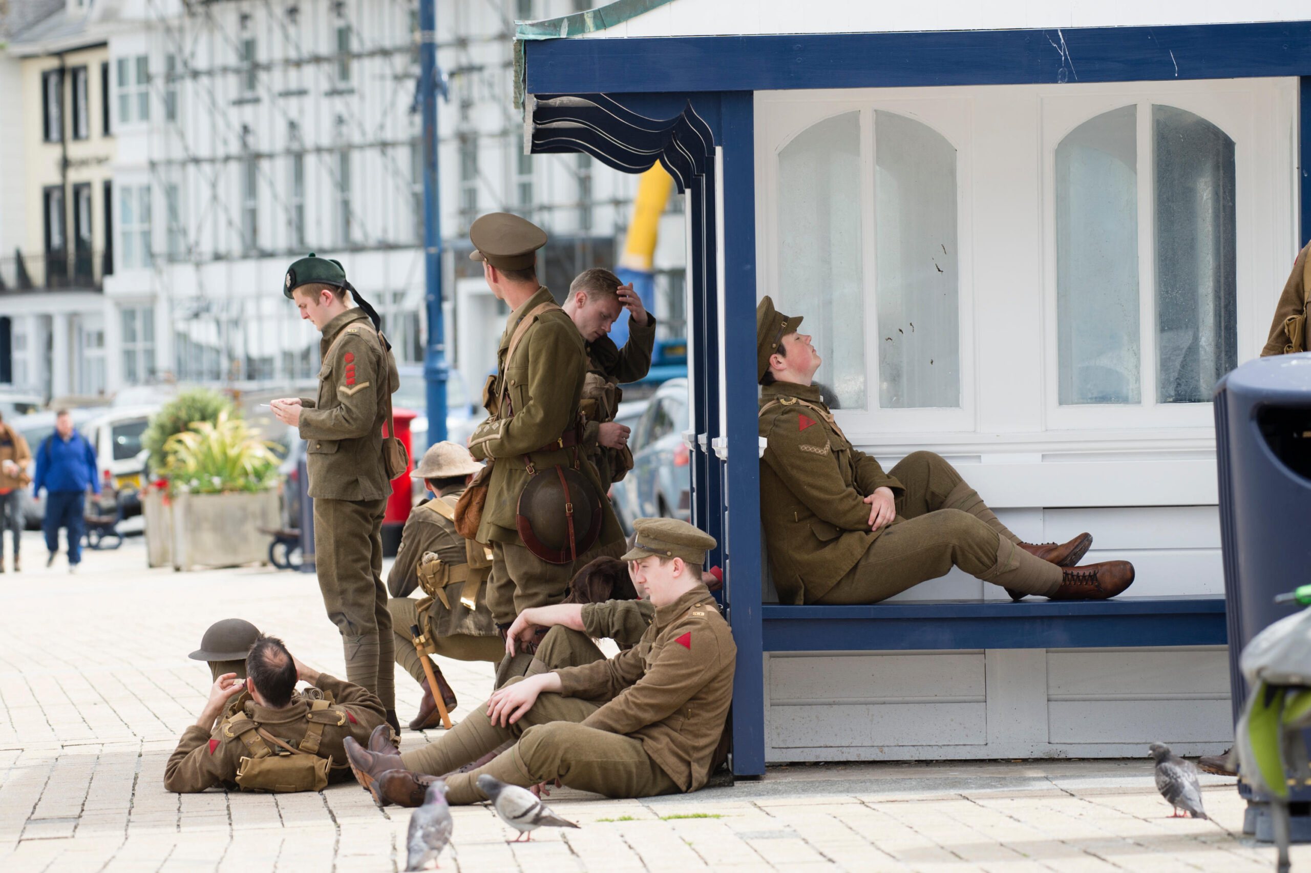 Men in World War I uniforms commemorate the Battle of the Somme.