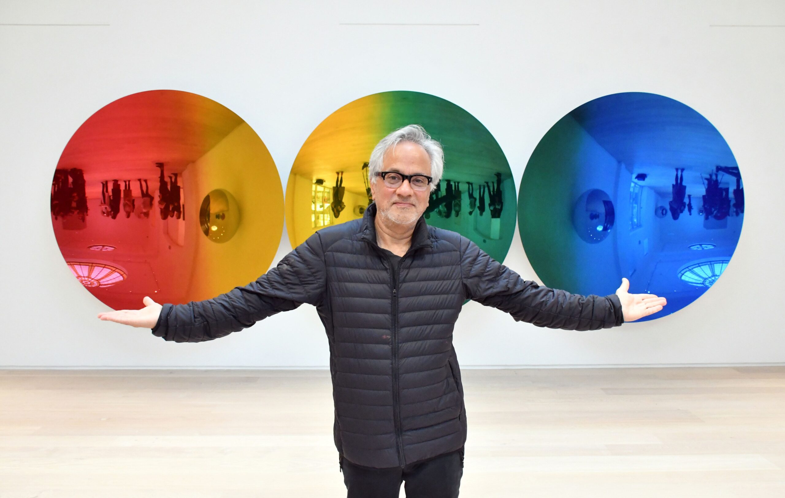 Anish Kapoor with his sculpture at the Pitzhanger Manor & Gallery reopening.