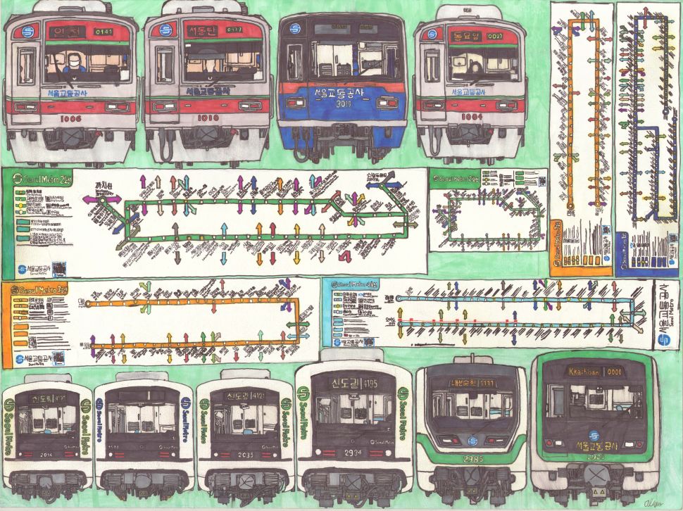 Drawing of trains and subways.