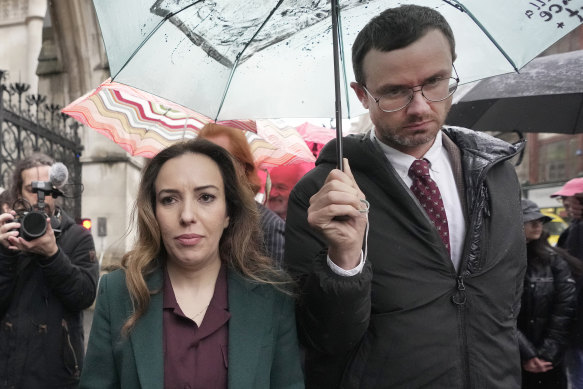 Shipton with Assange’s wife, lawyer Stella Assange, outside court in London last year.