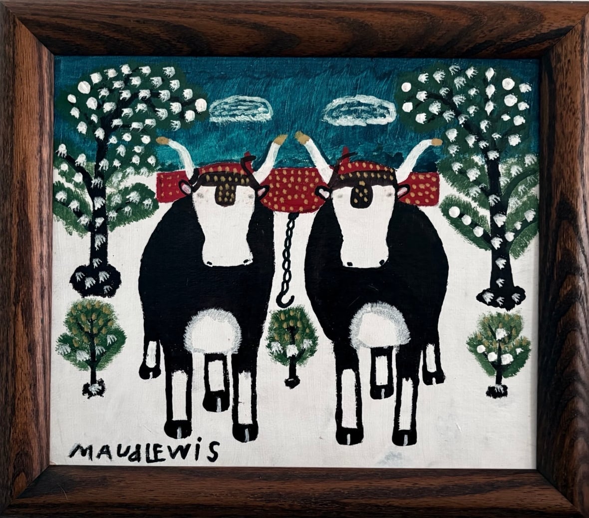 A photo shows a fake Maud Lewis painting, which was done by her husband.