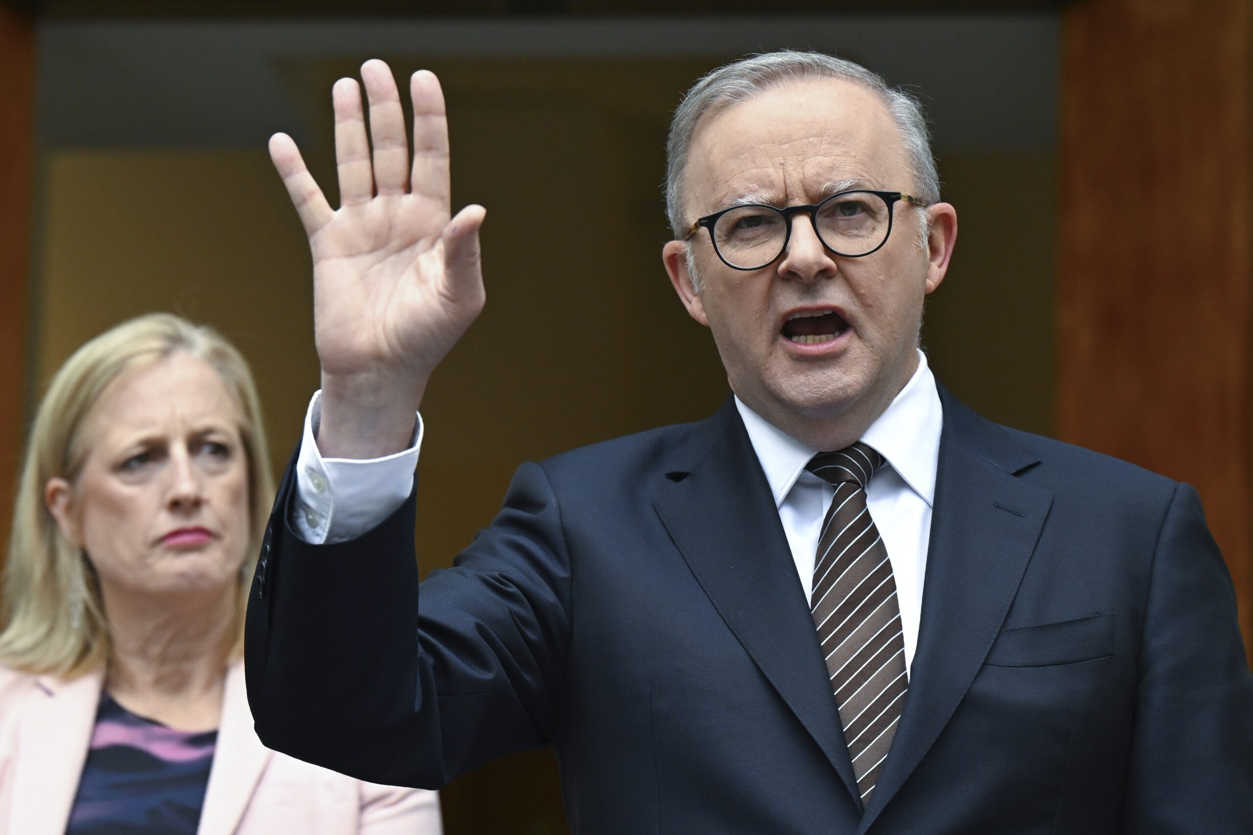 Australian Prime Minister Anthony Albanese at a press conference.