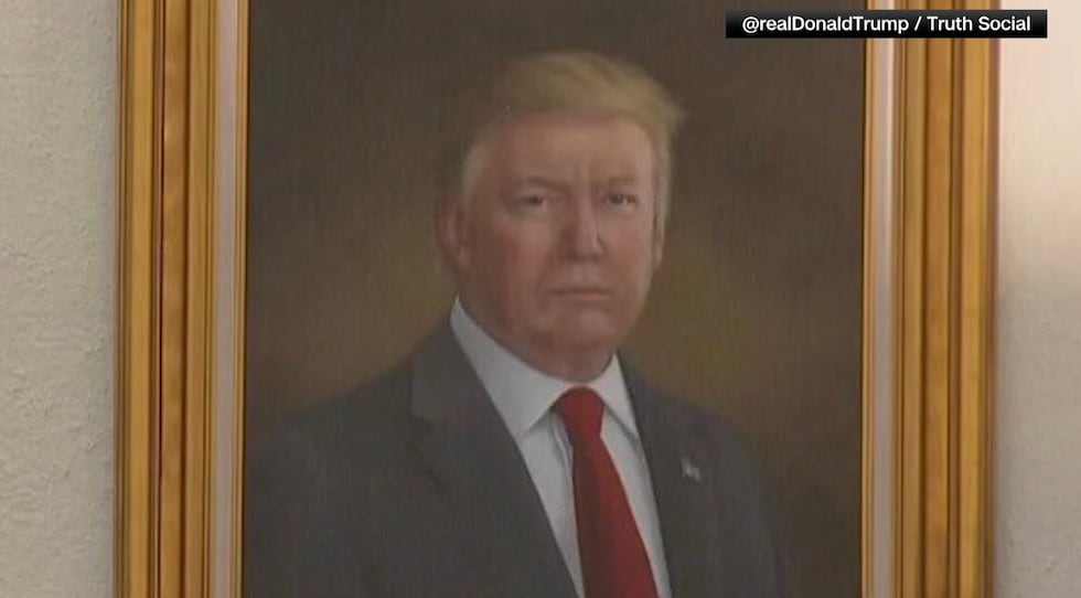 Trump complained in a social media post that the portrait by artist Sarah Boardman is...