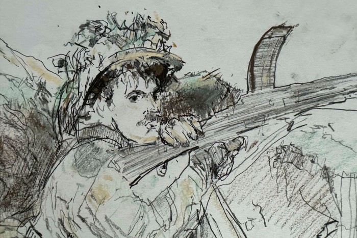 Drawing of a solider with a gun 