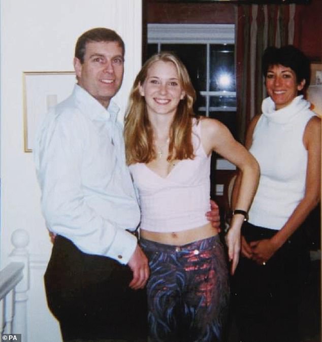 The US Department of Justice issued this picture showing, left to right, the Duke of York Prince Andrew, Virginia Giuffre, and now-jailed British socialite Ghislaine Maxwell