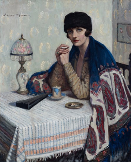 Agnes Goodir’s painting Girl with Cigarette, depicting a woman at a table smoking a cigarette