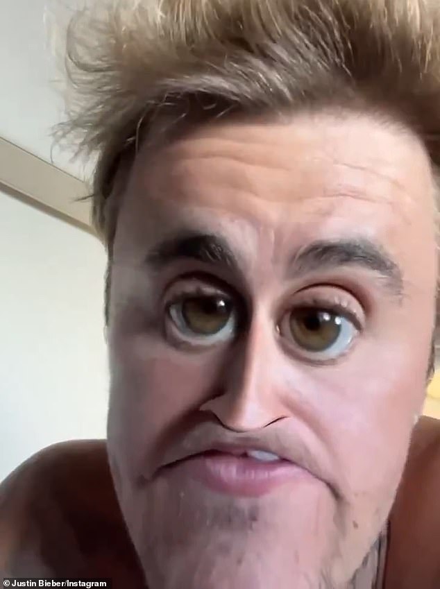 The Peaches hitmaker filmed the assortment of selfie videos inside what appeared to be a plane and added a filter over his face