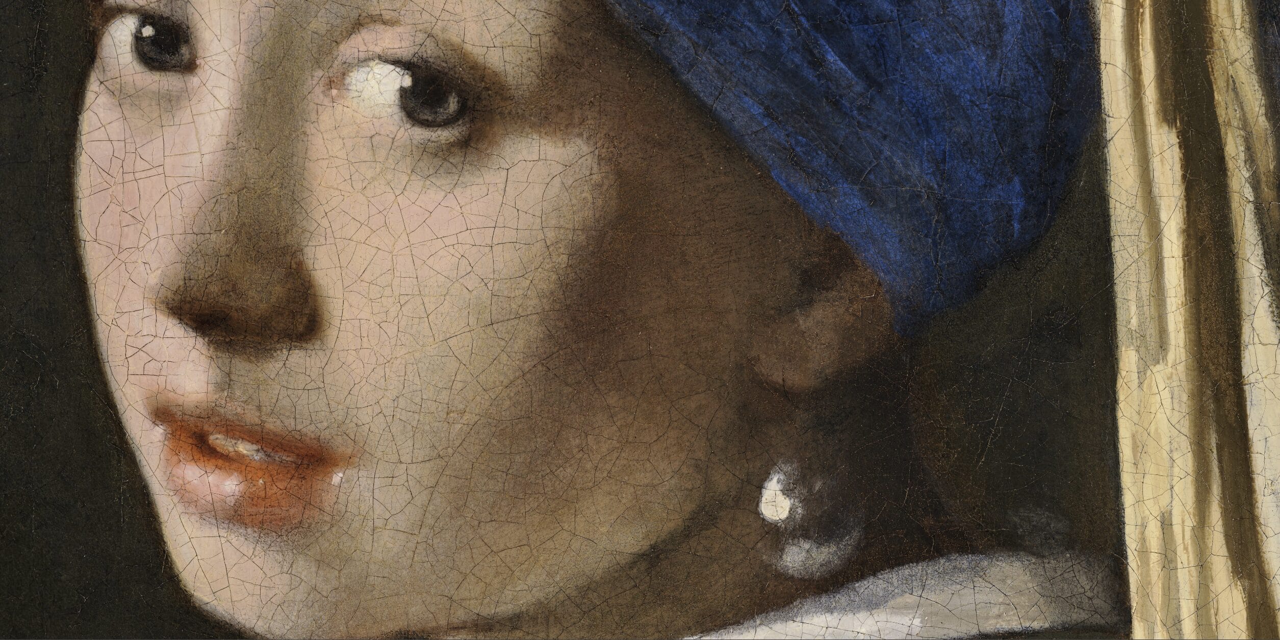 a detail of the face of Johannes Vermeer's 'Girl With a Pearl Earring'
