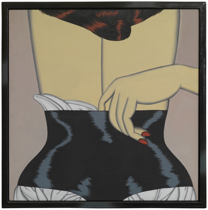 Artwork of a woman's back wearing a tight corset