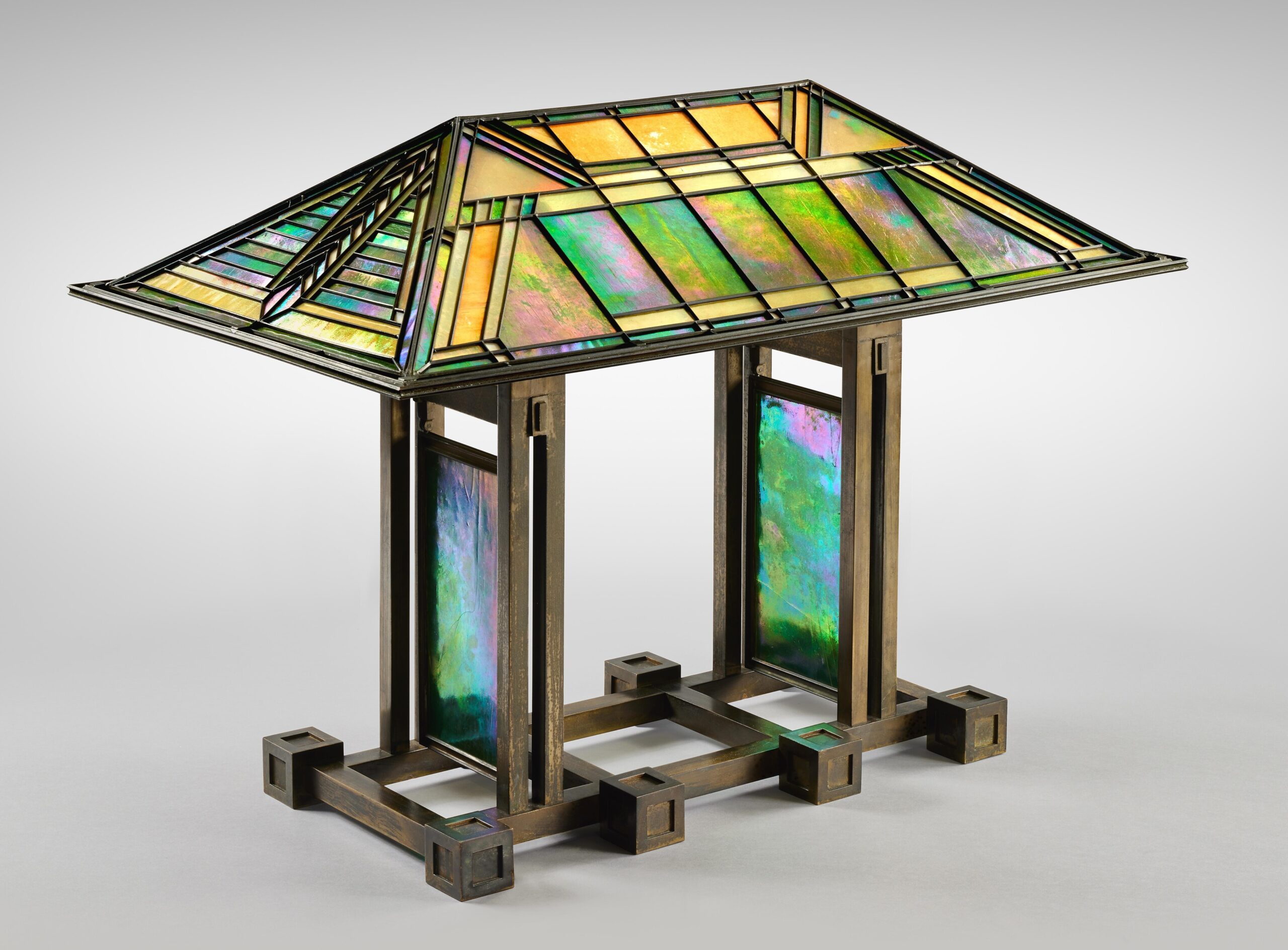 Frank Lloyd Wright's double-pedestal lamp for the Susan Lawrence Dana House.