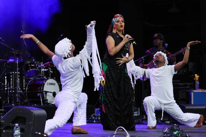 Riva Précil performing with her dancers. Bill Farrington for The Haitian Times.