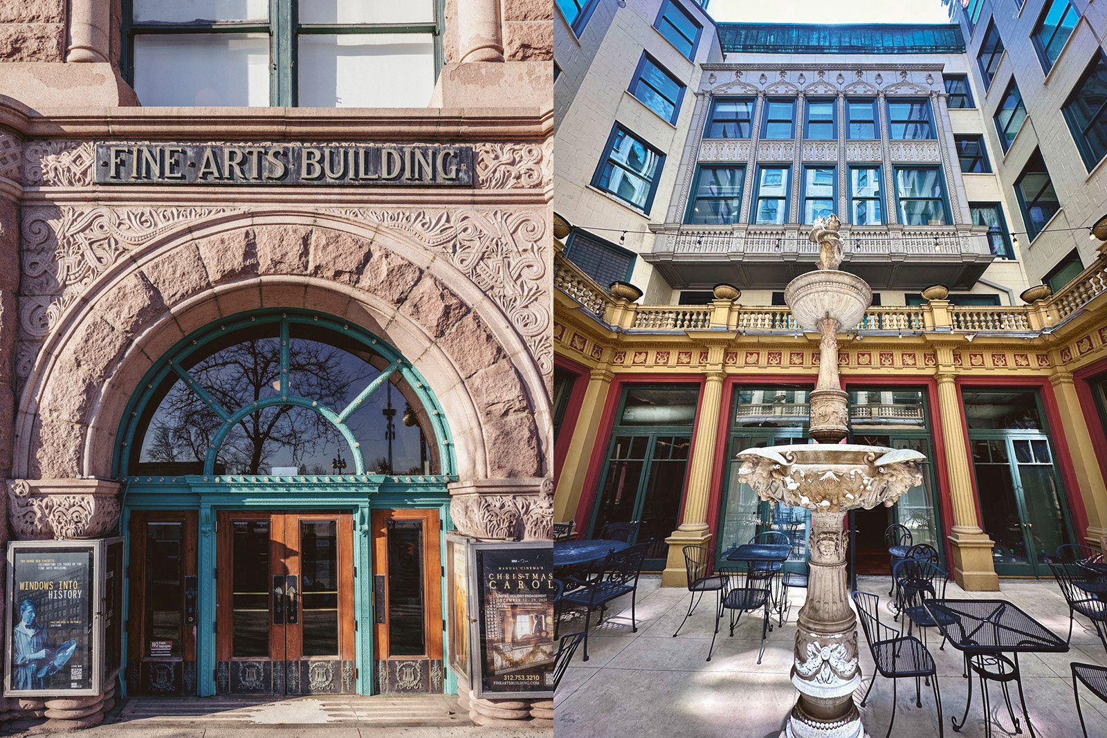 Just like its tenants, the building’s interior is eclectic. Credit: Provided A photo of the facade of the Fine Arts Building next to one of its courtyard