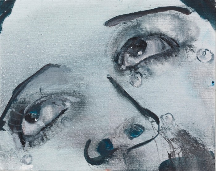 A close-up painting of a woman’s eyes and nose