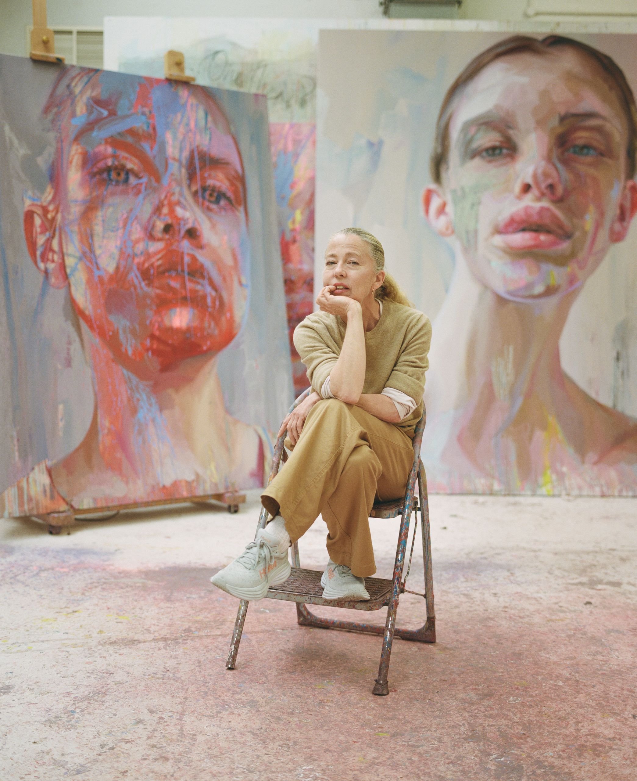 Image may contain Face Head Person Photography Portrait Clothing Footwear Shoe Adult Sitting Art and Painting